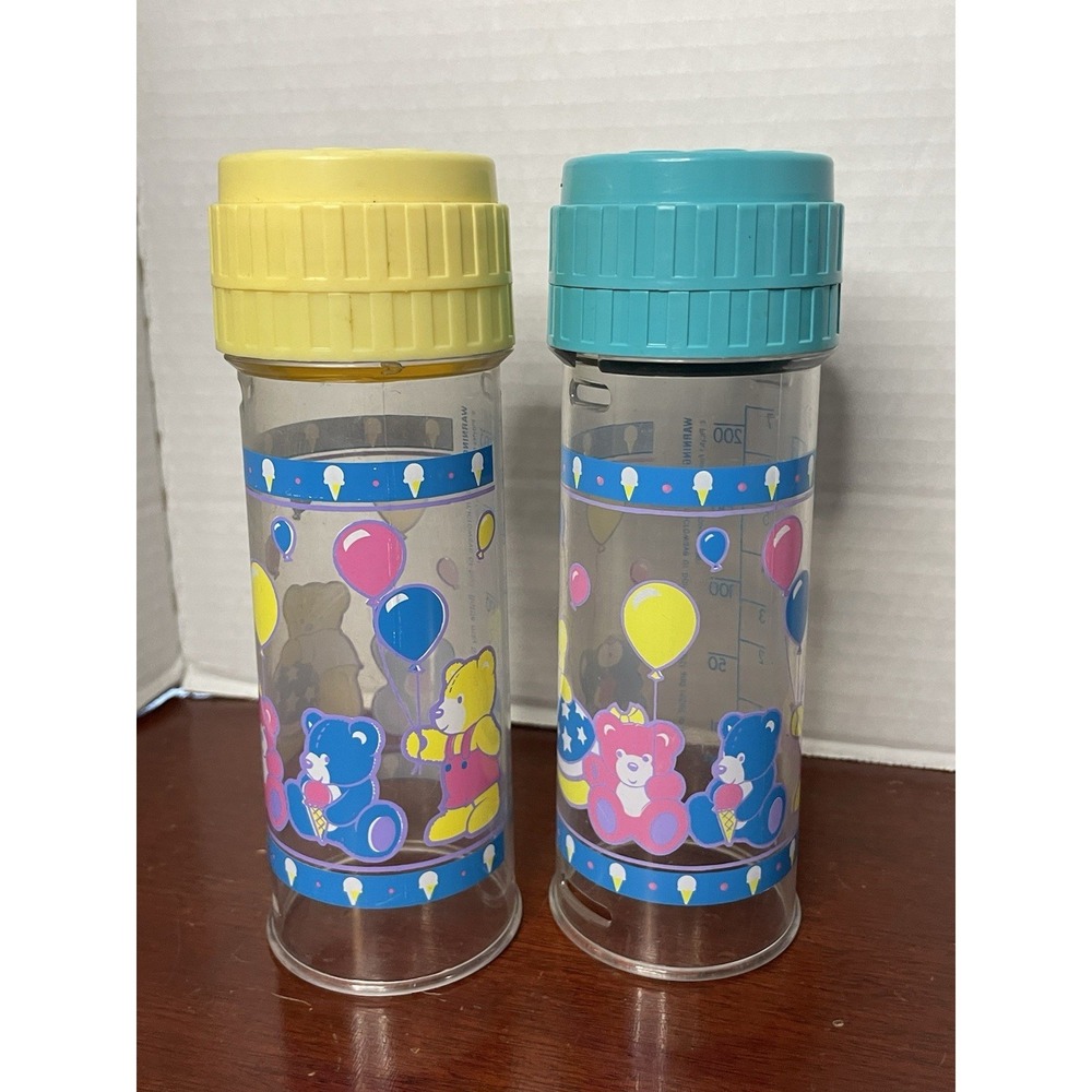 Playtex Nurser Flat Top Drop In 8oz Baby Bottles Decorated Lot of 2 NO Nipples